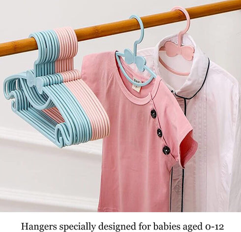 JINGXINMY Baby Hangers for Kids Clothes - Pack of 20 Durable Plastic Kids Hangers for Nursery -Childrens Hangers - Great as Toddler or Infant Clothes Hangers-4 Colors