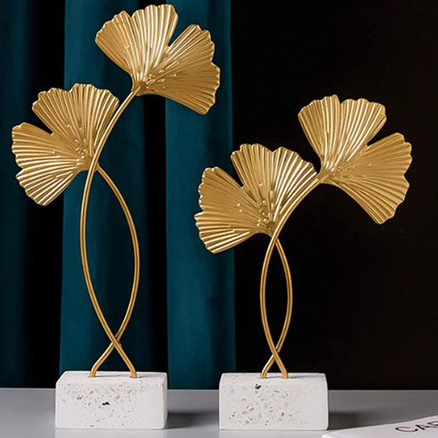 Gingko Leaf Decor Desktop Ornament European Iron Wall Sculptures Art Gold Gingko Leaf Miniatures Home Desktop Statues for Living Room Bedroom Office Decoration