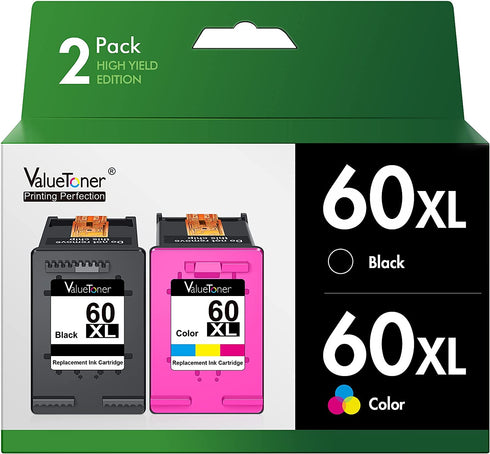 Valuetoner Remanufactured Ink Cartridge Replacement for HP 60XL 60 Ink Cartridge Combo Pack Color and Black for Photosmart C4680 D110, Deskjet D2680 F2430 F4210 Printer (1 Black, 1 Tri-Color)