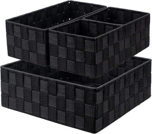 Nicunom 4 Pack Woven Storage Box Cube Basket Bin Container Box, Nylon Storage Basket for Closet, Dresser, Drawer, Shelf, Office Divider Organizer Bins, Black