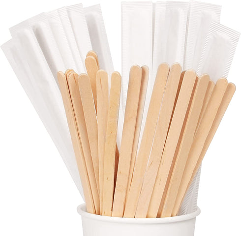 500 Pcs 7.5 Inch Paper Wrapped Coffee Stirrers, Individually Wrapped Coffee Stirrers, Wrapped Stir Sticks Disposable Wood Coffee Sticks for Coffee, Tea Gifts