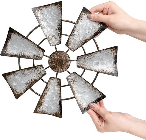 Mkono 11.5" Small Farmhouse Windmill Wall Decor Rustic Iron Wall Hanging Decoration Metal Wall Art Ornament for Bedroom Nursery Living room Dorm Home