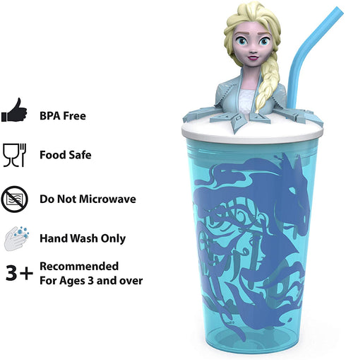 Zak Designs Disney Frozen 2 - Funtastic Tumbler Set with Straw and Unique 3D Character on Lid, Screw-On Lid with Durable Straw Keeps Liquids In (Elsa & Anna, 15 oz, BPA-Free, 2pc Set)