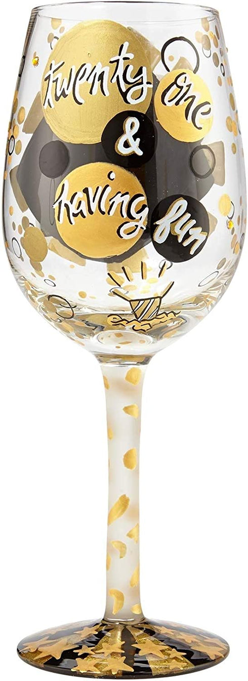Designs by Lolita œ21st Birthday? Hand-Painted Artisan Wine Glass, 15 oz
