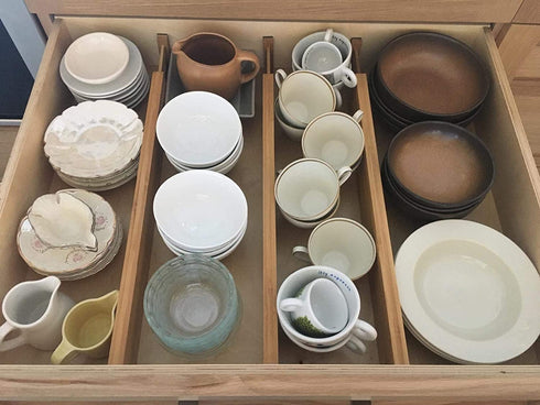 4 Pack Bamboo Drawer Divider - Expandable Drawer Organizers (12.8"-17") Spring Adjustable Kitchen Drawer Separators - Best for Kitchen, Dresser, Bedroom, Desk