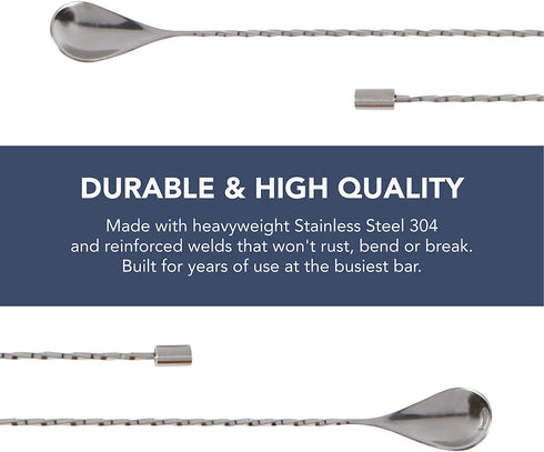 A Bar Above Extra Long 17? Bar Spoon Set of 2 Stainless Steel Cocktail Stirrer Bar Set for Mixing Glass or Shaker Spiral Handle Drink Stirrer Bar Supplies Professional Drink Mixing Spoons
