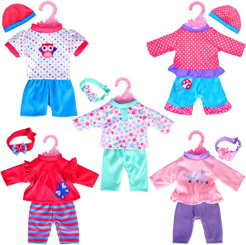 5-Pack Doll Clothes Outfits Accessories Play Set for 10"-12" Dolls Includes Hair Bands and Hats