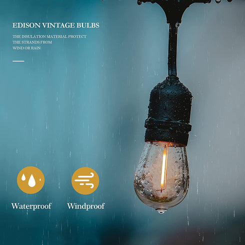 Bexdir Outdoor String Bulbs Lights, Waterproof Patio Light with 17 (2 Spares) Edison Bulbs, 33.5FT Heavy-Duty Decorative Hanging Lights, Shatterproof LED Outdoor String Lights for Garden (Warm White)