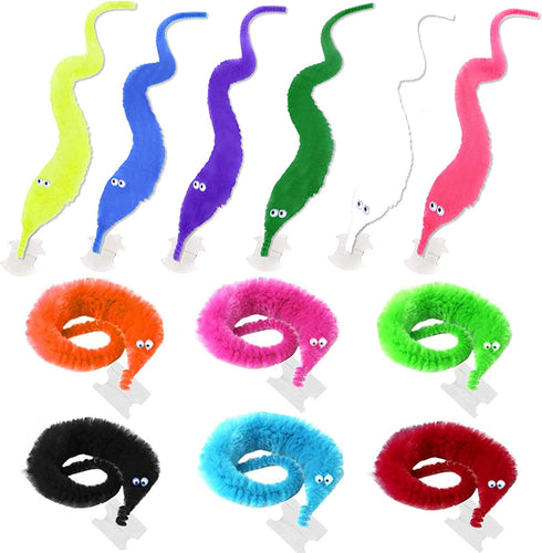 Zalmoxe 12 Pcs Fuzzy Worms with Invisible String Cat Toys Party Favors for Kids Cat(12 Colors)