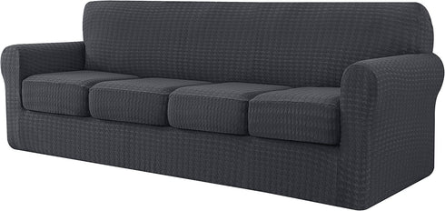 CHUN YI 5 Piece Stretch Oversized Sofa Slipcover Stretch Couch Cover, 4 Seater Houndstooth Couch Slipcover with Separate Cushions, Swallow Gird Spandex Fabric (Dark Gray)