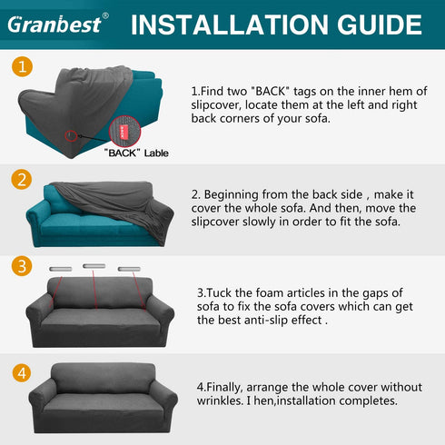 Granbest Modern Couch Cover Stylish Pattern Sofa Covers for 3 Cushion Couch Durable Furniture Protector 1-Piece Sofa Slipcover with Non-Slip Foam Elastic Bottom(Large, Gray)