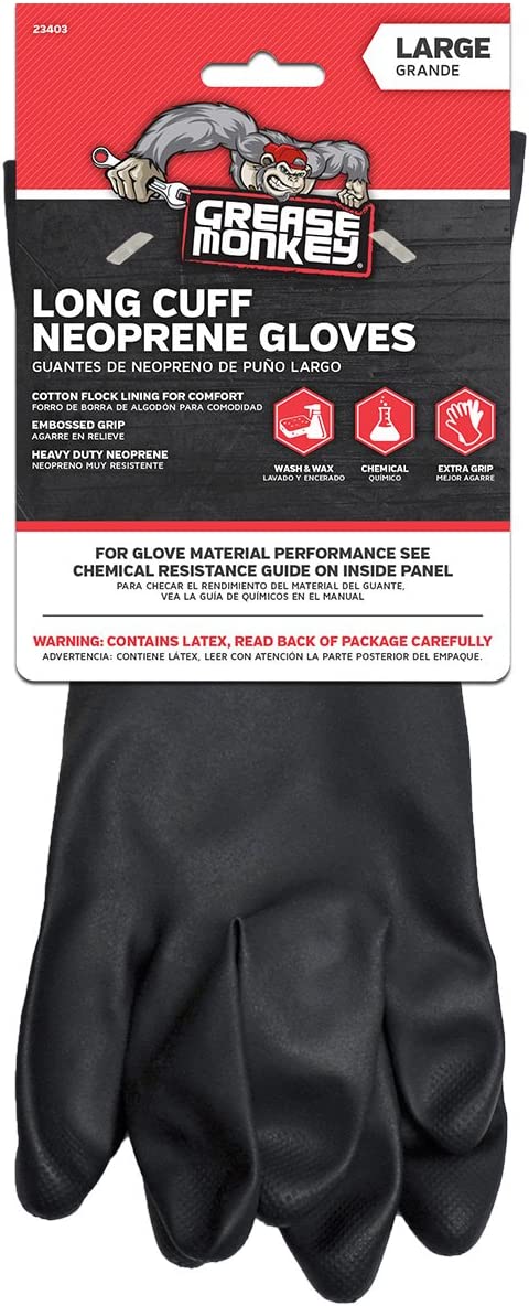 Grease Monkey Neoprene Long Cuff Gloves, Large, For washing dishes, cleaning cars, handling chemicals, or for extra grip