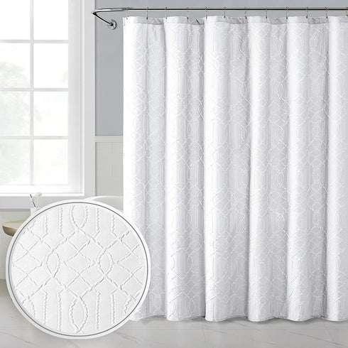 OWENIE White Shower Curtain for Bathroom, 3D Embossed Geometric Polyester Fabric, Innovative Design, 72 x 72 Inch