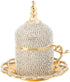 Demmex Turkish Coffee Espresso Cup with Inner Porcelain, Metal Holder, Saucer and Lid (Gold with Crystals)