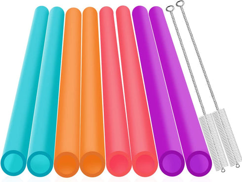 Extra Wide 0.51 inches Reusable Hard Smoothie Straws, Great for Bubble Tea, Boba Tea Milkshakes,10.25 Inches Long, 8 Pieces Jumbo Eco-Friendly Plastic Straws 2 Cleaning Brushes 1 Storage Bag BPA Free