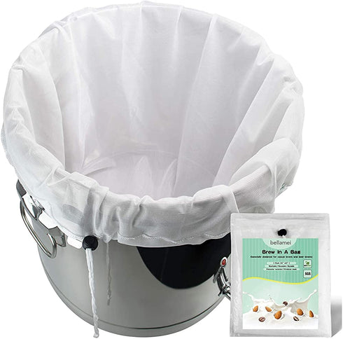 Bellamei Brew Bags Reusable 2 Pack 250 Micron Fine Mesh Bag for Fruit Cider Apple Grape Wine Press Drawstring Straining Brew in a Bag (2 pack-22"—26")