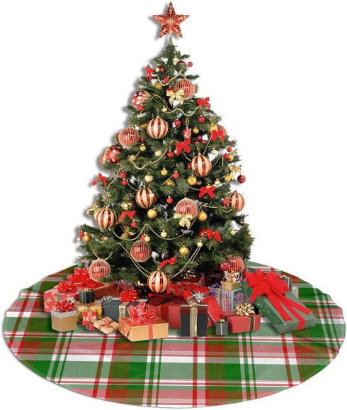 Christmas Tree Skirt 48 Inch Buffalo Plaid Red Green White Xmas Holiday Party Supplies Large Tree Mat Decor for Indoor Outdoor Home Ornaments