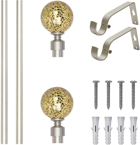 BOOM JOG Glass Mosaic Ball Finials Curtain Rod?3/4? Adjustable Curtain Rod?28-48 Inch?Nickel