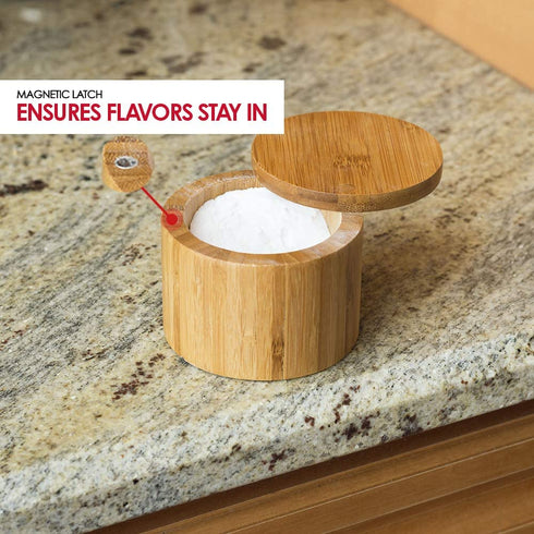 Home Basics Bamboo Swivel Salt Box with Magnetic Lid, Natural Honey (1 Tier)