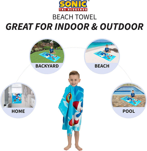 Franco Kids Super Soft Cotton Beach Towel, 58 in x 28 in, Sonic The Hedgehog