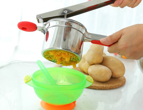 Rorence Stainless Steel Potato Ricer with 3 Interchangeable Discs & Inner Cup & Silicone Grip Handles - Black