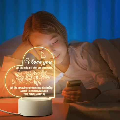 Daughter Gifts from Mom Engraved Night Light, Birthday Gifts for Daughter Acrylic Night Lamps, Valentine's Day Graduation Birthday Gifts for Daughter (Heart)