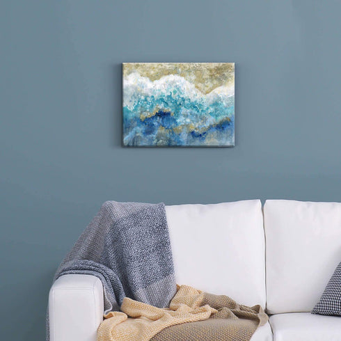 Abstract Picture Canvas Wall Art: Blue & Gold Artwork Painting Print on Canvas Small Size for Walls (16'' x 12'' x 1 Panel)