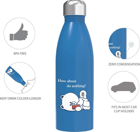 Zak Designs LINE FRIENDS BROWN 17.5 oz Stainless Steel Vacuum Insulated Water Bottle with Leak-Proof Cap Keeps Drinks Cold (17.5 oz, BROWN)