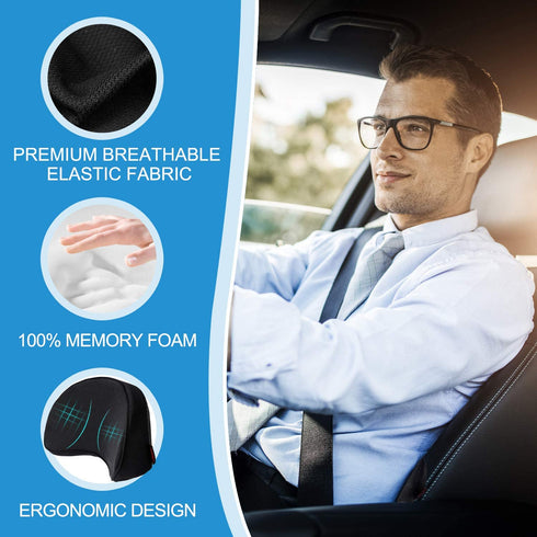 Lumbar Support Pillow for Car Seat Multi-Use Memory Foam Lower Back Cushion with Ergonomic Streamline, Upgraded for Waist & Hip Pain Relief, Perfect for Office Chair,Car Driver, Recliner,Black