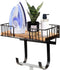DB Ironing Board Hanger Wall Mount, Ironing and Iron Board Wall Mount with Shelf, Metal Iron Holder Wall Mount with Large Storage Wooden Base Basket & Removable Hooks, Iron Board Hanger Laundry Room