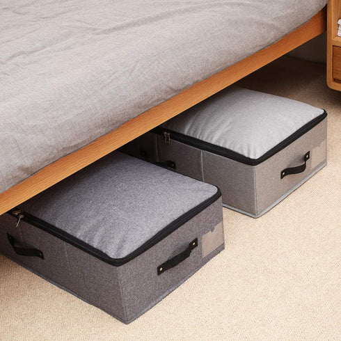 AMJ 29.5" 15" 6.7", Rigid Under Bed Garment Storage Bins, Folding & Washable, Soft Zip Lid, Black Gray