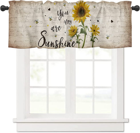 Sunflowers Curtain Valance for Windows/Living Room/Kitchen/Bathroom/Farmhouse, You are My Sunshine Vintage Newspaper Short Rod Pocket Tier Curtain Rustic Retro Window Curtain Treatment, 1 Panel 54x18