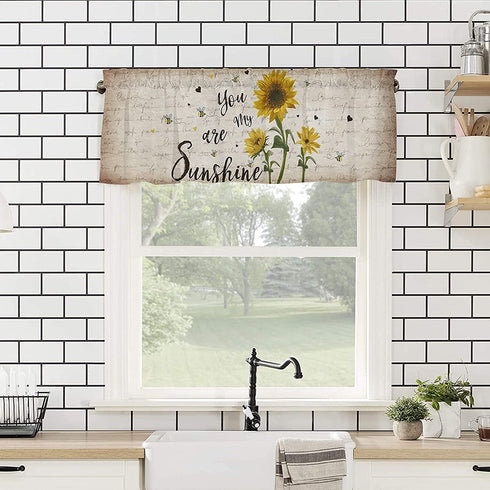 Sunflowers Curtain Valance for Windows/Living Room/Kitchen/Bathroom/Farmhouse, You are My Sunshine Vintage Newspaper Short Rod Pocket Tier Curtain Rustic Retro Window Curtain Treatment, 1 Panel 54x18