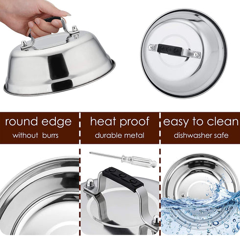 6.5In Cheese Melting Dome, HaSteeL Stainless Steel Small Round Basting Steaming Cover, Heavy Duty Griddle Grill Accessories for Kitchen Cooking Flat Top BBQ Indoor & Outdoor, Dishwasher Safe - 4 Packs