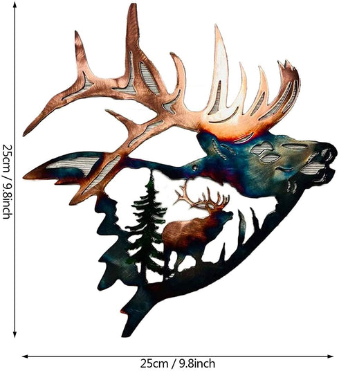 3D Metal Wall Art-Deer Wall Decor Hanging Scene Metal Wall Art for Indoor Outdoor Animal Artwork Rustic Home Office Cabin Farmhouse Decorations 10x10 inch¡