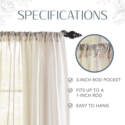 Elrene Home Fashions Hampton Stripe Sheer Window Curtain, 52" x 84" (1 Panel), Linen