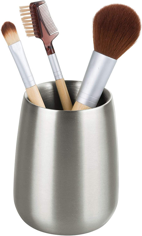 iDesign Nogu Metal Tumbler Cup, Holder for Makeup Brushes, Toothbrushes, Glasses, Brushes on Bathroom, Vanity Countertops, College Dorm, Bedroom Desks, 3.25" x 3.25" x 4" - Brushed Stainless Steel