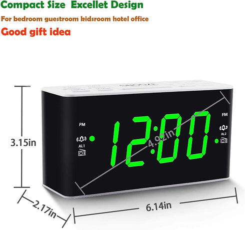 Homicial Digital Alarm Clock Radio for Bedroom with AM/FM Radio Dual Alarms, Preset, Sleep Timer and Dimmer, 4.5" Green LED Display, Corded Electric Powered