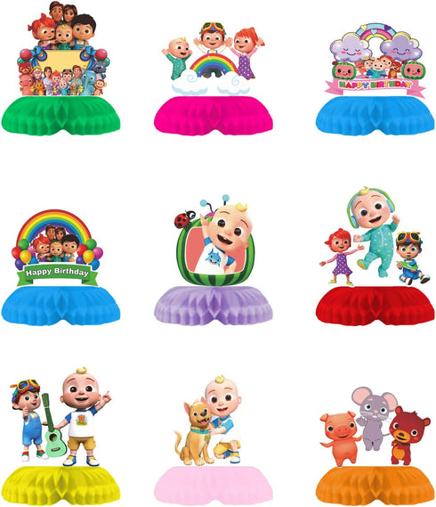 Geroircb 9 Pcs Honeycomb Centerpieces JJ Party Decorations, JJ Melon Birthday Party Supplies, Double Sided Table Decorations Centerpieces Party Favors, Baby Shower Cake Topper Photo Booth Props Party Gifts