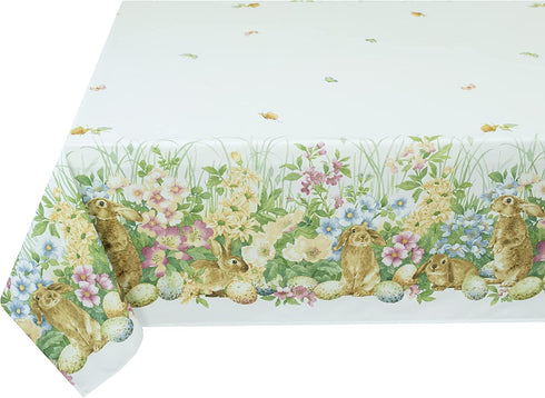 Benson Mills Easter Spillproof Fabric Tablecloth, Indoor/Outdoor Use, for Easter and Spring (Blooming Bunnies, 60" X 104" Rectangular)