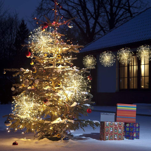 4Pack 200LED Starburst String Lights Christmas Light Copper Wire Battery Operated Hanging Fairy Patio Light with Remote Wedding Christmas Decorative Lights White Dandelion Lights for Party Garden