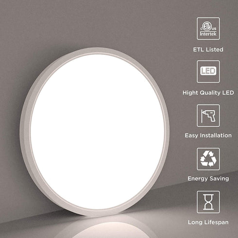 Ocioc LED Flush Mount Ceiling Light, 8.9inch 18W 5000K, Slim Round Surface Mount Lighting Fixture for Bedroom, Utility Room, Hallway, Stairwells, Closets White ETL Lsted