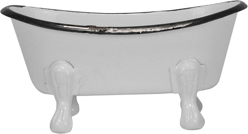 Foreside Home & Garden Black Distressed Rim White Enamel Bathtub Soap Dish