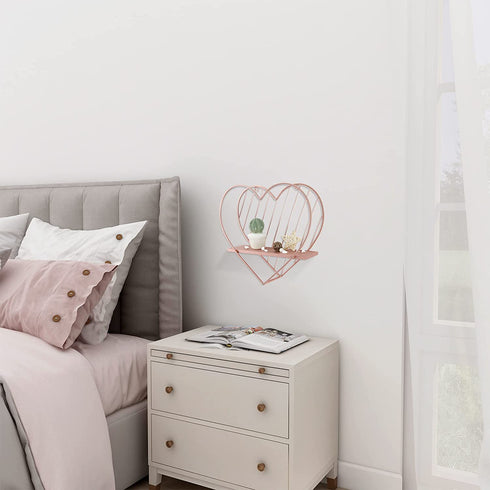 Afuly Rose Gold Floating Shelves Small Wall Shelf Wall Mounted Metal Heart Design Storage Romantic Love Shelf Bedroom Kitchen Bathroom Unique Cute Nursery Room Decor