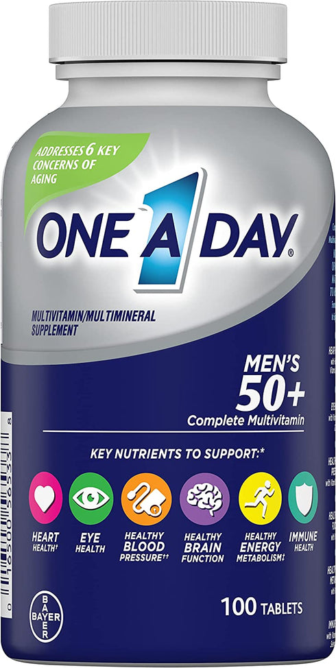 One A Day Men’s 50+ Multivitamins, Supplement with Vitamin A, Vitamin C, Vitamin D, Vitamin E and Zinc for Immune Health Support*, Calcium & more, 100 count