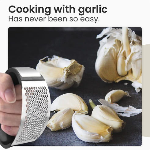 Habitaby® - Garlic Press - Garlic Press Stainless Steel - Garlic Press Rocker - Garlic Chopper - Garlic Crusher - Garlic Mincer - With Free Silicone Garlic Peeler and Cleaning Brush