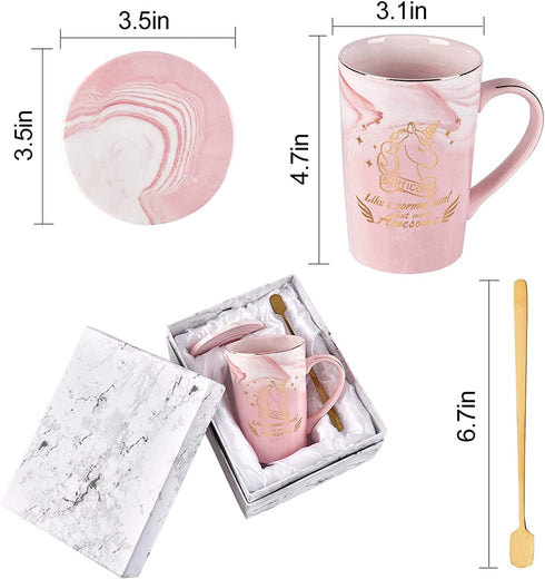 Aunticorn Coffee Mug - Best Aunt Mug - Auntie Gifts for Women - Aunt Gifts from Niece Nephew - Aunt Marble Coffee Mug for Christmas Birthday Mothers Day 14 Oz with Gift Box Coaster Spoon