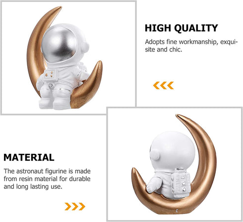 Amosfun Astronaut Figurine Resin Moon Spaceman Model Ornament Car Interior Figure for Astronaut Party Cake Topper Table Decoration (Gold)