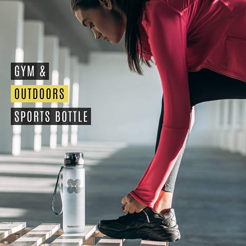 Hydro Habit - Sports Water Bottle with Time Marker Reminder - BPA Free, Non Toxic, Smooth Water Fast Flow, Flip Top Leak Proof Lid, Shaker Ball and Fruit Infuser Strainer - 32 oz 1 Liter