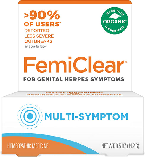 FemiClear for Genital Herpes Symptoms, Multi-Symptom - Effective Intimate Relief - Formulated with All-Natural and Organic Ingredients - 0.5 Ounce Tube